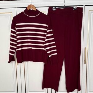 Cynthia Rowley Burgundy Striped Sweater and Pants Set
